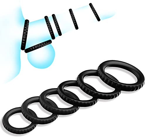 Solo Sexxy Silicone Penis Rings Set w/ 6 Different Sizes Ultra Soft Stretchy Cock Rings Erection Enhancing, Long Lasting Stronger Men Sex Toy, Strechy Adult Sex Toys Men or Couple Better Sex Black