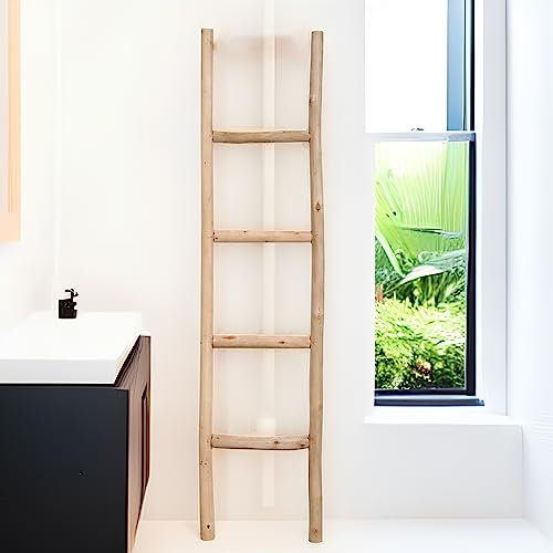 Marrakech Manon Échelle décorative en bois 150 cm Porte-serviettes autoportant dans la salle de bain