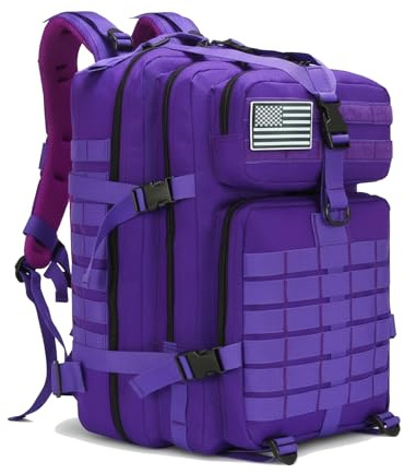SEYATULLH 45L Military Tactical Backpack for Men & Women Bug Out Bag Assault pack Molle Daypack Hiking Trekking Rucksack(45L purple)
