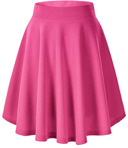 Dam elegant elastisk midja utsvängd A-linje midikjol basic uniform plissé skater kjolar, Rosenröd, XL