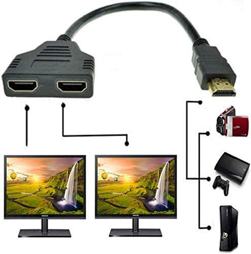 CMYDKOL Cable divisor HDMI, 1080P HDMI macho a doble hembra 1 en 2 salidas HDMI adaptador convertidor de 1 a 2 vías para HDTV, PS3, LED, reproductores de DVD y la mayoría de proyectores LCD