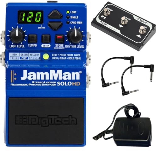 Digitech JamMan Solo HD Stereo Looper Pedal - Paquete con 2 cables de conexión y interruptor de pie FS3x de 3 botones