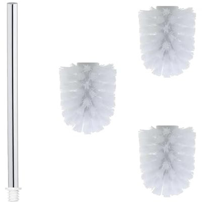 WAVEWO Juego de escobillas de Inodoro, 1 Mango Brillante de Acero Inoxidable 304 (27 cm), 3 Cabezales Intercambiables de 7 cm de diámetro, ecológicos, para baño Moderno (Blanco, Diámetro 7CM)