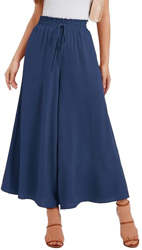 WUWUSKY Jupe Culotte Femme Pantalon Large Taille Haute Pantalon d'Été Léger Infroissable de Plage avec 2 Poches pour Quotidien et Soirée
