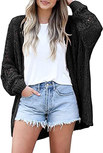 Cicy Bell Cardigan da donna lavorato a maglia all'uncinetto kimono boho manica lunga leggero morbido oversize aperto davanti maglione, Nero , S