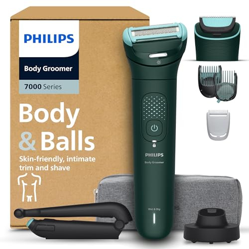 Philips Body Groomer 7000 Series - Trimmer for Men with 2D Flexing Head, Triple Protect Shave System, Interchangeable Heads, Intimate Trim & Shave, 100% Showerproof, 120 min. runtime, Model BG7485/30