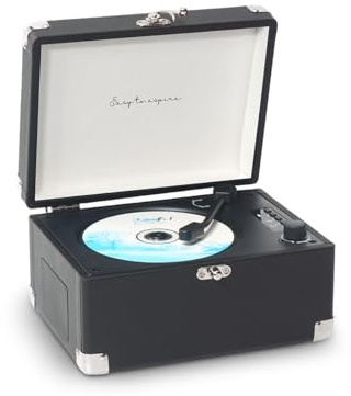 PRIXTON Reproductor de CD Vintage Boogie, Reproductor portátil con Altavoz, Lector de CD Retro, Bluetooth/USB/AUX, Mando a Distancia, Diseño de Maleta, Color Negro (Reacondicionado)