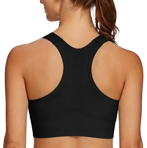 Leversic Women Racerback Sports Bra High Impact Wirefree Gym Crop Top Removable Padding Bras Adjustable Straps Yoga Bra(Black,M)