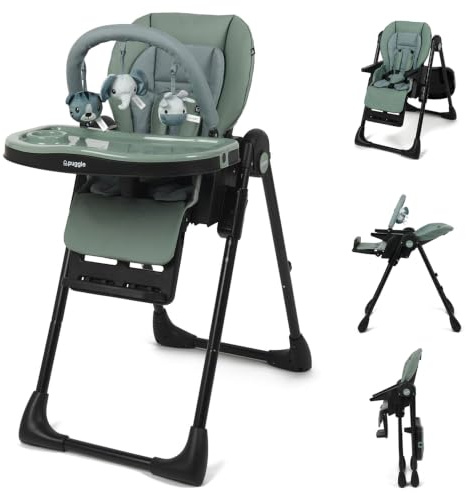 Puggle Foodie Eat & Play 9-in-1 Baby High Chair from Birth (Sage Green) | Adjustable Hi-Lo Baby Highchair with Recline, Folding Design, 5-Point Harness & Removable Tray