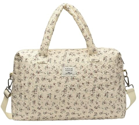 BeVistoso quiltad blöjväska justerbar mjuk blommig för kvinnor för resor daglig användning, flera fickor stora mammaväskor beige