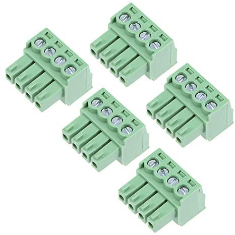 sourcing map 5 Stück Tonhöhe 4P Einschub PCB Klemmschiene Stecker Grün AC300V 8A 3.81mm