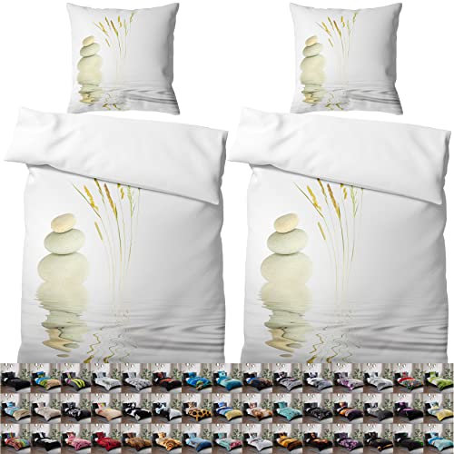 Sanilo® Bettwäsche 135x200 cm, 100% feinste Baumwolle, 4-teilig, Bettbezug, Kissenbezug 80x80cm, Oeko-TEX Zertifiziert (4-teilig 135x200 cm, Balance)