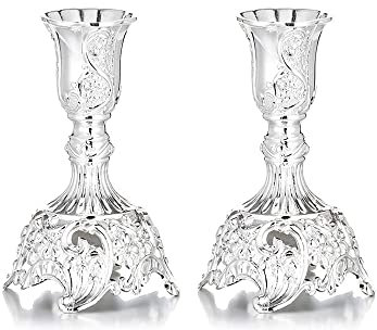 Tiardey Lot de 2 bougeoirs Shabbat de 9,9 cm - Bougeoirs décoratifs pour la maison, le bureau, la table de mariage - Argenté