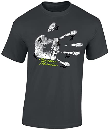 Baddery Maglietta Arrampicata - „Bouldering Adrenalina“ (Grigio Scuro XL)