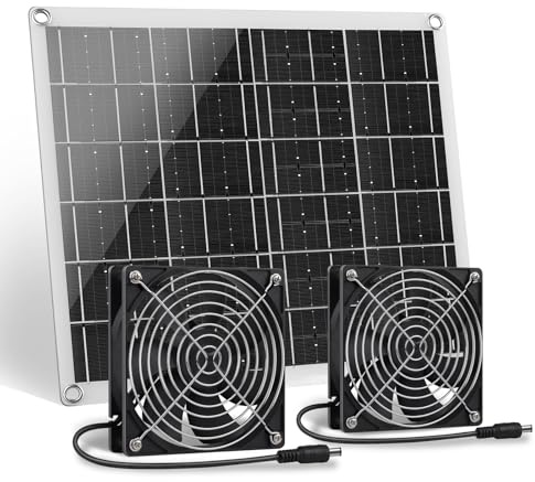 ZINIKIF Ventilador solar, ventilador de panel solar de 15 W con dos ventiladores impermeables IP67 para gallineros pequeños, invernaderos, cobertizos, casas de mascotas, entrada o escape de aire