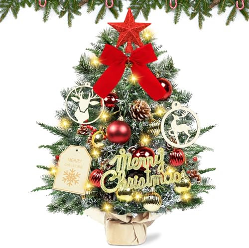 Mini Weihnachtsbaum,45cm Kleiner Weihnachtsbaum mit Beleuchtung LED Tisch Schneeflocken Weihnachtsbaum Künstlich Geschmückt Weihnachtsbäume DIY Tannenbaum Weihnachten Deko Tischdeko Schaufenster