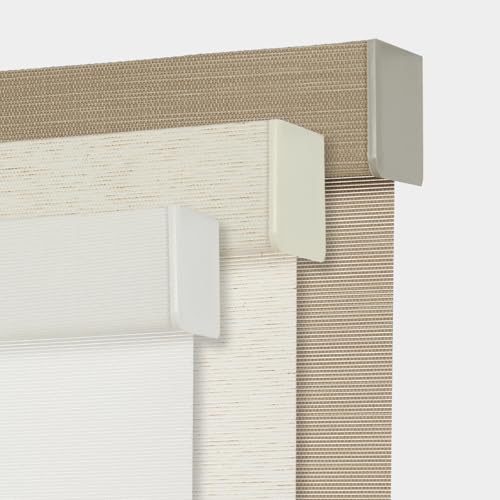 Persilux Custom Size Light Filtering Cordless Roller Blinds Natural Woven Stripes Fabric Thermal Insulation Privacy Roller Shades for Home,Office,Bedroom,White Color