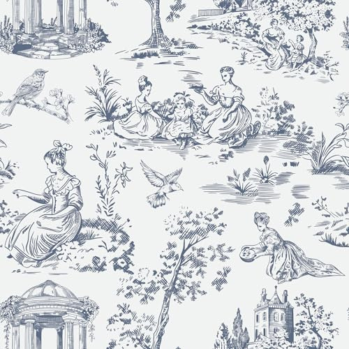 ReWallpaper Papel Pintado Pared Baño Impermeable 44.5CM×7M Vinilo Azul y Blanco para Muebles Vinatge Rollo Papel Adhesivo Paisajes Decorativos Papel Tapiz Paredes Habitacion Infantil Salon