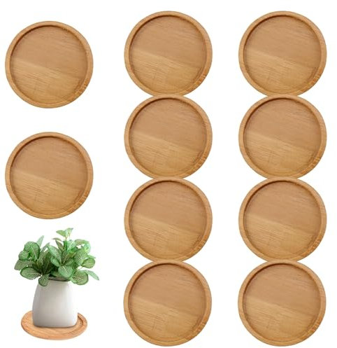 Platos plantadores de maceta 10 piezas de 2.4 pulgadas planta de bambú redonda planta bandeja para macetas pequeñas bandejas de goteo para macetas para el escritorio de mesa en el interior decoracion