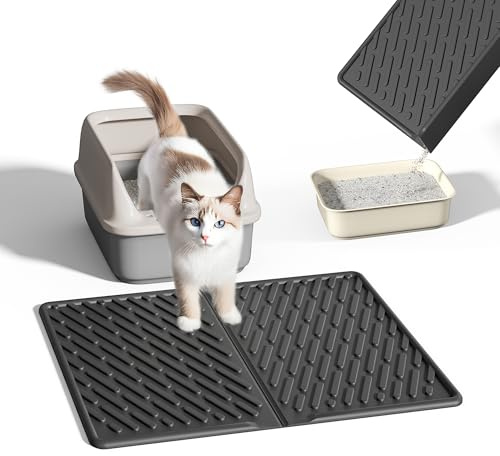 Pieviev Alfombra Gatos Arenero, 61x43cm Alfombrilla Arenero Gato de EVA, Esterilla Lavable para Caja de Arena - Recolección Eficiente, Negro