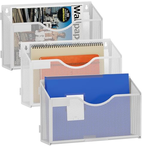 EasyPAG Paquete de 3 Metal Malla Paísaje A4 Archivador de Pared Oficina Soporte Revistas Pared Organizador Documentos Cartas Pared Almacenamiento Revistero Archivos,Blanco