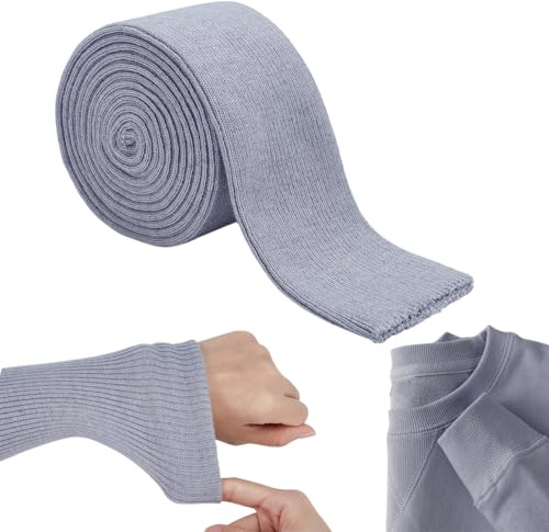 NBEADS Puño de Punto Elástico de 2 Yarda, Puños de Manga Y Cuello de 6cm, Adorno para Escote, Cinturilla, Material de Algodón Acanalado para Accesorios de Costura, Gris