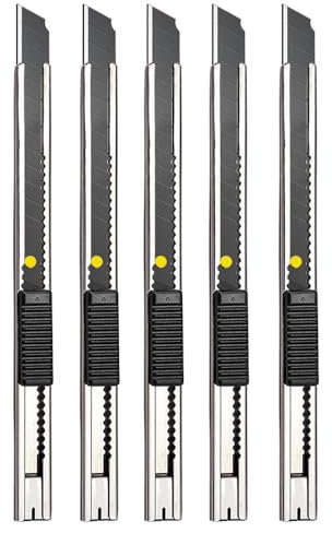 Gebildet 5pezzi Taglierino Autobloccante Destro e Sinistro/Lame a Scatto nere da 9mm/Lama a 60°/Taglierino Multiuso/Taglierino in Acciaio inox