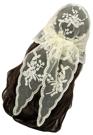 Zeizafa Embroidered Lace Triangle Scarf Flower Headband Lace Headscarf Bandana Headband Elegant Scarf Shawl 135x45cm for Woman