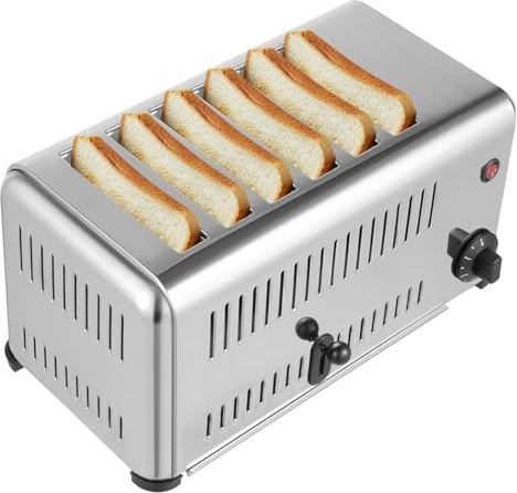 Toaster aus Edelstahl for 6 Scheiben, lange, extrabreite Schlitze for Bagels, Brotbackautomat aus Edelstahl for den gewerblichen Gebrauch mit Timer, Krümelschublade