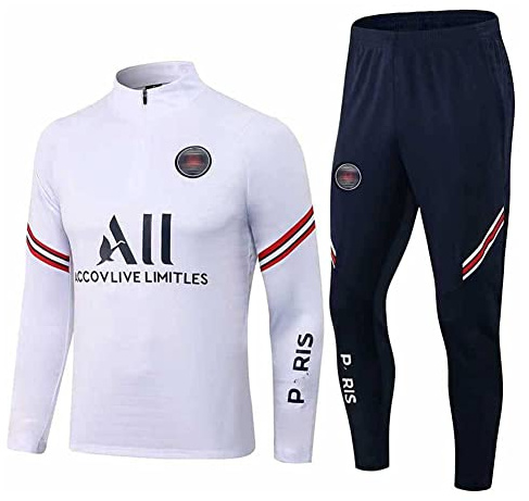 Generic - Tuta da ginnastica in jersey Paris, con maniche lunghe, per primavera e autunno, giacca da calcio, uomo e donna, bianco, L