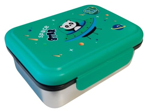 PRESTIGE & DELUXE Portamerenda Lunch Box Sj Seven Boy Panda nello spazio - Space Star Dim. 18 x 12 x 7 cm per Scuola, Gite, Picnic e Mare + portachiave fischietto