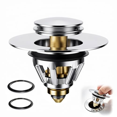 Waschbeckenstöpsel Pop Up Universal 34-38mm - Abflussstopfen aus Messing Chrom mit Anti-Verstopfung Sieb, Dicht & Rostfrei für Badewanne & Waschbecken, Badewannenstöpsel - silttble