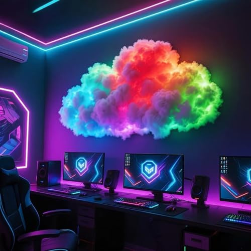 DIY USB-Powered Thundercloud LED Light Decor, LED Cloud Light with Music Rhythm, DIY 3D Thundercloud Night Light, USB Powered, Vibrant Glow, Clouds Lamp for Bedroom & Gaming Room (78.74in)