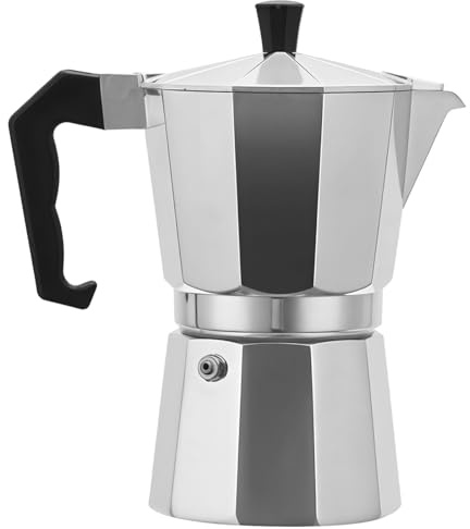 Packool Klassisk italiensk design, kopparventil, ergonomiskt handtag, lämplig för gas-, el- och induktionshällar, espressokanna för 6 koppar (300 ml) av aluminium