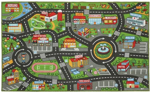 AIYAPLAY Alfombra Infantil Carretera de Ciudad 160x100 cm Antideslizante