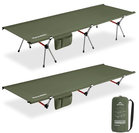 Naturehike Campingsäng, hopfällbar 190 × 70 cm, bärbar fältsäng, vikbar, lätt, hopfällbar säng, campingsäng upp till 150 kg, resesäng för vandring, hem, tält, utomhus, kontor, trädgård (grön)