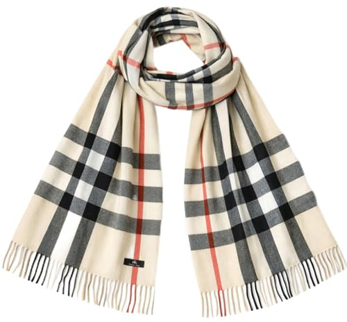 KARMA.DIEM Bufanda XXL a cuadros para hombre y mujer, elegante abrigo para todo el año, 175 x 66 cm, suave tacto cachemira, accesorio unisex ligero (Marfil)