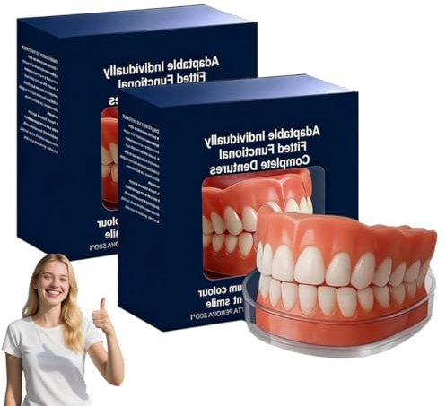EBHO 2 Set di Faccette Dentali, Dentiera Finta Naturale, Kit per Dentiera Completa Superiore e Inferiore, Riparazione Temporanea Denti, con 50 g di gel per la dentizione（C）