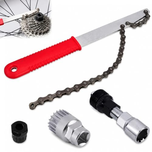 VBK 4 Outils Vélo, Fouet à Chaîne, Extracteur Cassette, Pédalier et Chaîne | Set 4 outils en acier: fouet à chaîne, extracteur cassette, extracteur pédalier et démonte-chaîne pour VTT route