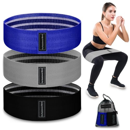 Exercise Bands, Fabric Resistance Bands for Working Out, Workout Bands Resistance for Women & Men, Multi-Colored Fabric Booty Bands for Leg Strength Training, Rehab, Yoga (3Pack-Blue)