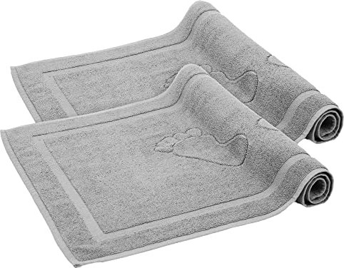 Komfortec Badvorleger Set 2 Teilig, Frottee Duschvorleger, Waschbar Duschmatte & Badteppich, 800 g/m² &100% Baumwolle, Saugfähig & Schnelltrocknend, 50 x 80 cm, Silber Grau