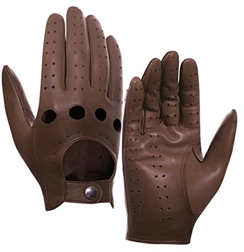 Harssidanzar Uomo guanti guida guanti di pelle di pecora sfoderato GM026D,Marrone sella,Taglia L