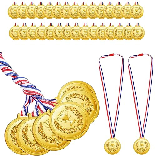 Hicarer 30 Pieces 2.36 Inch Plastic Gold Medals for Awards Sports Soccer Football Medals for Awards Gymnastics Winner Competition Party Favors