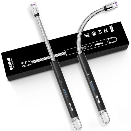 VEHHE USB Lighter, Candle Electric Lighter with Safety Lock Rechargeable Arc Lighters with LED Display, 360° Flexible Long Neck Lighters for Candles Grilling Cooking Barbecue Camping Windproof