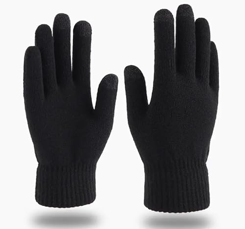 Gadgets Mafia Gloves for Mens,Thermal Insulated Knitted Touch Screen – Winter Wooly Warm Knit Work Gloves – Windproof, Stretchy, Fleece Lined, Black (Black Knitted)
