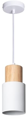 LEDKIA LIGHTING - Hängeleuchte Metall und Holz Kidonge | Modernes Design | Geeignet für E27 Glühbirnen Ø100 mm | Wohnzimmer, Küche, Schlafzimmer, Weiß, Holz