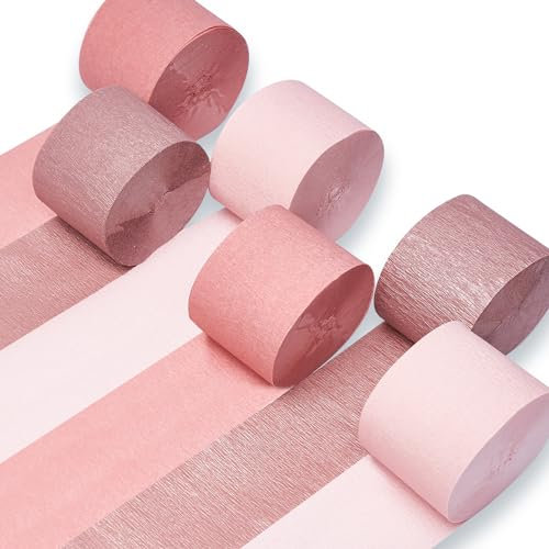 PartyWoo Krepppapier 6 Rollen 150 m, Kreppband Satz von Rose Gold, Rosa und Altrosa, Creppapier, Krepp Papier für Partydeko, Geburtstagsdekorationen, Hochzeitsdekorationen (4,5 cm x 25 m/Rolle)