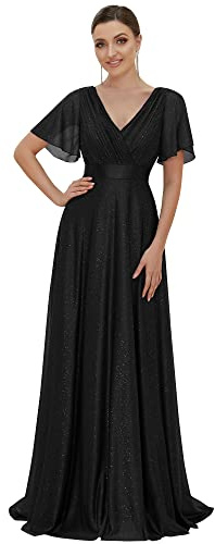 Ever-Pretty Robe de Soiree Femme Longue Tulle Col V Taille Empire A Line Brillante Chic