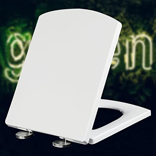 Eckig Toilettendeckel mit Absenkautomatik Wc Sitz Softclose Toilettensitz Antibakterielle und Abnehmbare Klobrille Klodeckel Top-Installation Abnehmbar,white-34.5 * 43cm