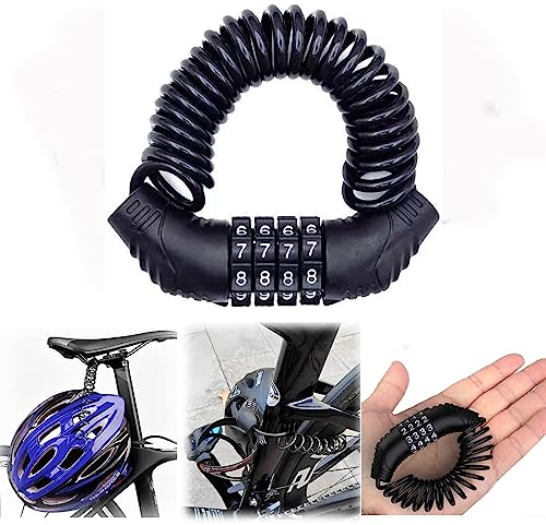 Fahrradschloss, fahrradschloss zahlenschloss,e scooter schloss, helmschloss motorrad, fahrradschloss hohe sicherheit Zahlenschloss mit 4-stelligem Code 150 cm Lang (Schwarz)